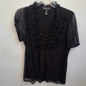 INC International Concepts Black Ruffled Button Down Shirt